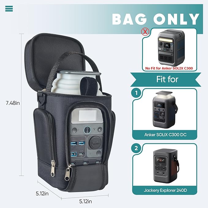 Travel Bag Compatible with Anker SOLIX C300 DC/Jackery Explorer 240D Power Bank Station Outdoor, Carrying Case for Side Zipper, Large Accessory Pocket & Shoulder Strap