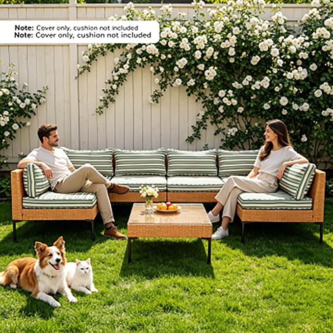 14 Piece Outdoor Patio Cushion Covers Replacement Waterproof with Zipper for 6-Seater Sectional Couch Chair Patio Furniture Conversation Sofa Seat Cushions Slipcovers Set, Only Cover