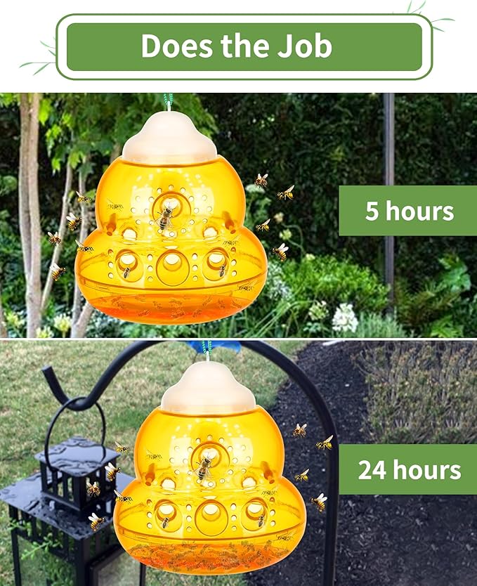 Wasp Trap, Bee Trap Catcher, Outdoor Hanging Wasp Trap, Non-Toxic Reusable Yellow Jacket & Hornet Catcher, Orange - 2 Pack, Safe and Easy to Use