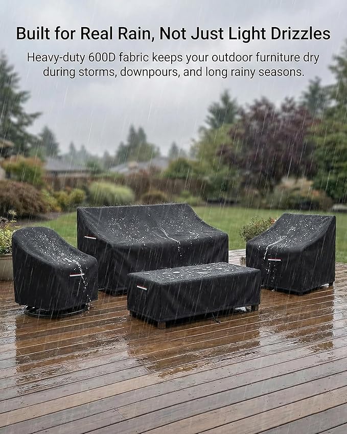 4-Piece Patio Furniture Cover Set, Waterproof Outdoor Furniture Covers for Loveseat, Patio Chairs & Coffee Table, Heavy-Duty 600D, Fade & UV-Resistant, Breathable, All-Season Protection, Black