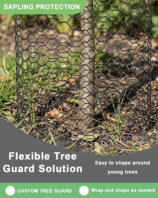 Vensovo Black PVC Coated Chicken Wire, 57in x 50ft Poultry Netting Roll, 1 inch Hex Mesh Garden Fence for Chicken Coop, Rabbit Pen, Yard