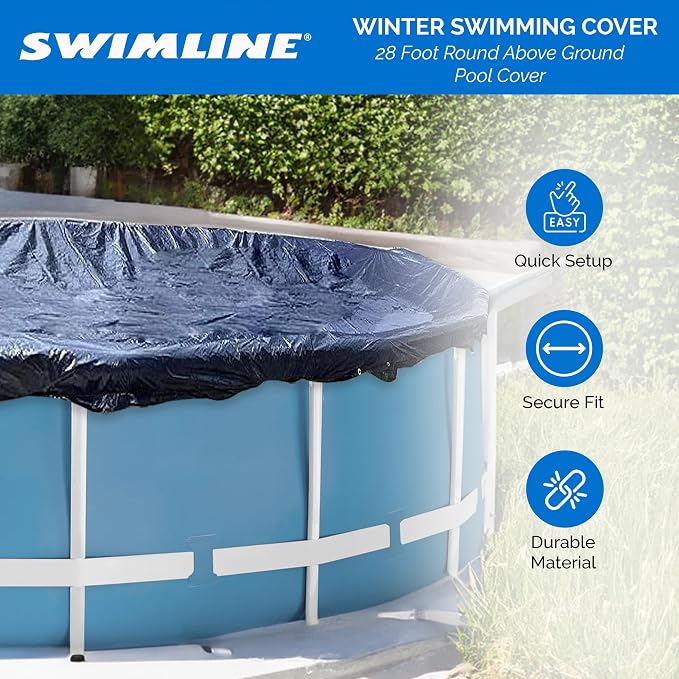 SWIMLINE HYDROTOOLS Super Guard Heavy Duty Pool Cover For Above Ground Swimming Pools |31 FT Cover | Blue / Black | Winch & Cable Included | UV Protected For 28 FT Round Pools | PCO831