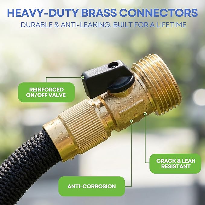 J&B XpandaHose 50ft Expandable Garden Hose – Ultra-Strong 3750D, 4-Layer Latex Core, Brass 3/4" Connectors, 10-Pattern Nozzle & Storage Bag – Lightweight, Kink-Reducing, Leak-Resistant