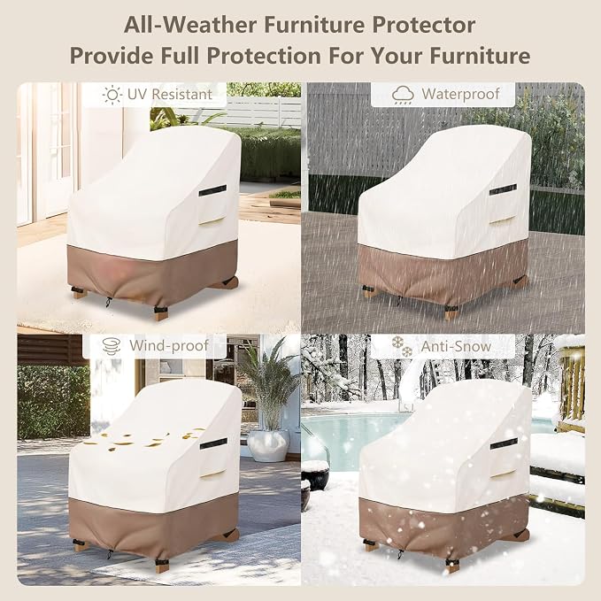 Adirondack Chair Covers Waterproof Heavy Duty Patio Furniture Covers, 30W x 33D x 36H Inches Outdoor Chair Cover 2 Pack (Beige)