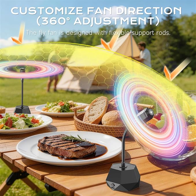 Fly Fans for Tables, Food Fans to Keep Flies Away with Adjustable Drection (360°) – Quiet Bug Fans with Soft Blades (6)