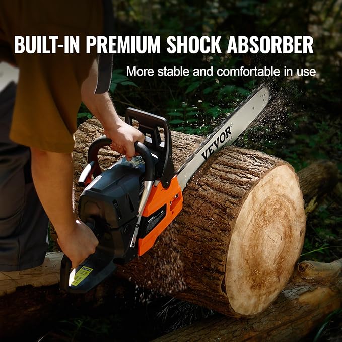 VEVOR Gas Chainsaw 58CC 2-Cycle Gasoline Powered Chainsaw 20 Inch Handheld Cordless Petrol Chain Saws For Forest, Wood, Garden and Farm Cutting Use