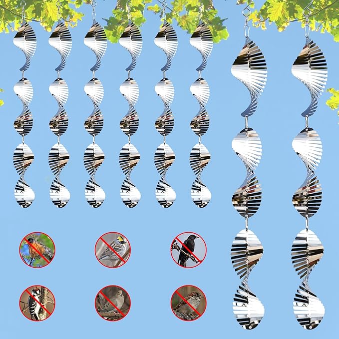 24 PCS Stainless Steel Bird deterrents for Outside,3D Wind Spinners Outdoor Bird Scarer Discs Set Pigeon Deterrent,Bird reflectors to Keep Birds Away Woodpecker Deterrent for House,Crow Deterrent