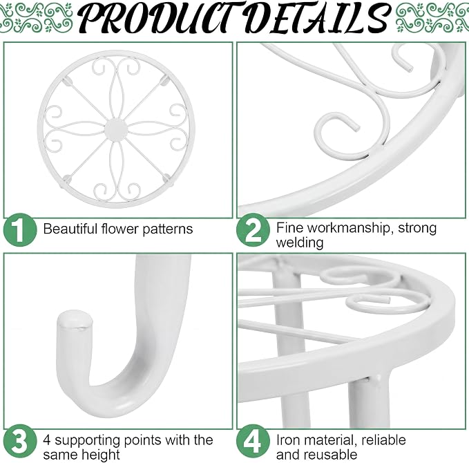 Maitys 12 Pack Metal Plant Stands Outdoor Indoor Heavy Duty Flower Potted Holder Anti-Rust Plant Pot Shelf Round Flower Display Rack for Porch Garden(Curved Leg,White)
