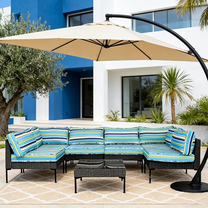 14Pcs Outdoor Cushion Covers Replacement Washable Waterproof UV w/Zipper for 6-Seaters Sofa Patio Slipcovers Set Seat and Back Covers Only (Aurora, 23.6x23.6inch)