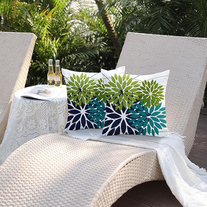 DFXSZ Outdoor Pillow Covers 20x20 Inch Set of 2 Dark and Light Green Flower Decorative Waterproof Summer Outdoor Pillow Covers Valentines Pillow Covers for Patio Funiture Garden Couch 168K20