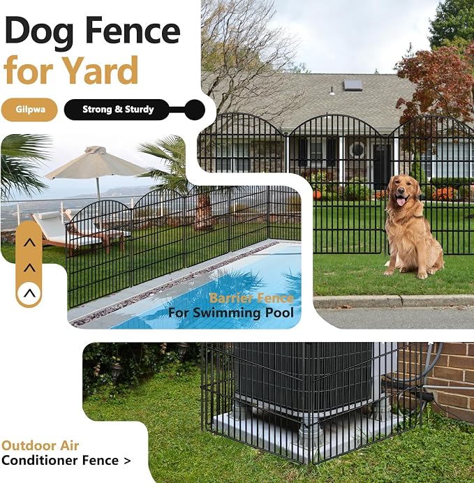 10 Panels Decorative Garden Fence, 40in (H) X 24ft (L) No Dig Dog Fences Outdoor for Yard, Rustproof Tall Metal Fencing Panels, Animal Barrier Suitable for Yards Border, Patio, and Outdoor Use