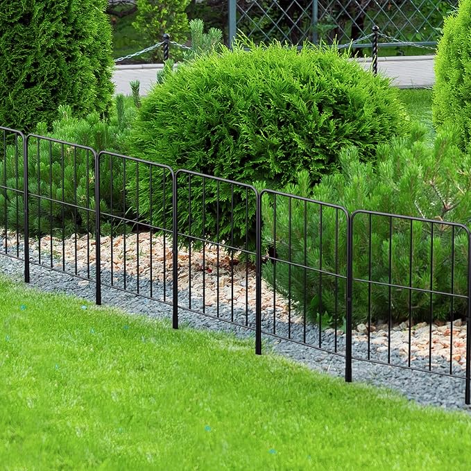 OUSHENG Decorative Garden Fence 10 Pack, Total 10ft (L) x 24in (H) Rustproof Metal Wire Fencing Border Animal Barrier, Flower Edging for Landscape Patio Yard Outdoor Decor, Square