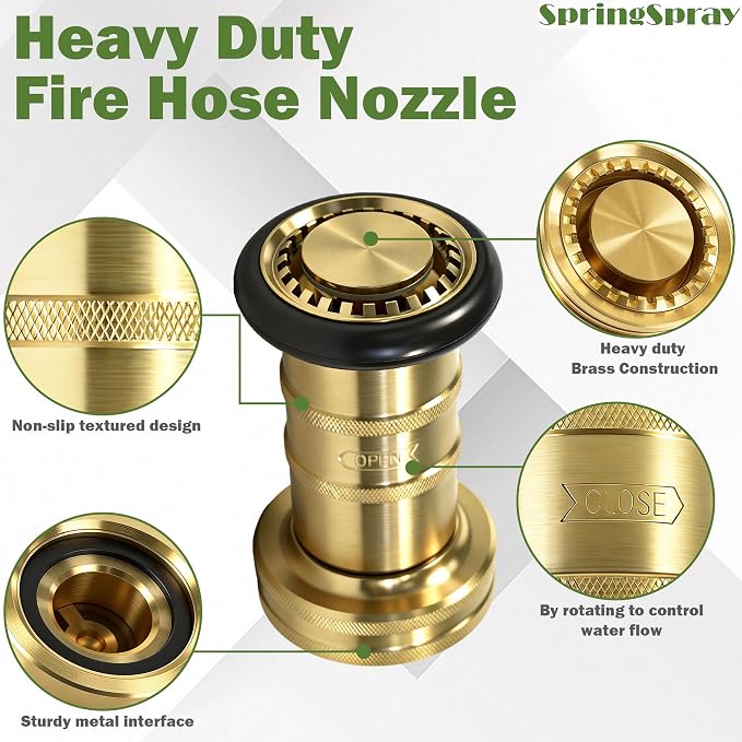 2" NPSH/NPT Brass Fire Hose Nozzle, Heavy Duty Adjustable Spray Jet Fog Nozzle, Constant Flow Industrial Firefighter Nozzle, 108 GPM, 100 PSI