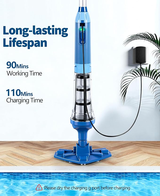 2026 Upgraded Powerful Hot Tub Vacuum Cordless, 15.8 Gals/Min Spa Vacuum for Hot Tub, Handheld Pool Vacuum Cleaner with Water Sensor, Small Pool Vacuum Rechargeable -90 Mins Running Time-Cyan
