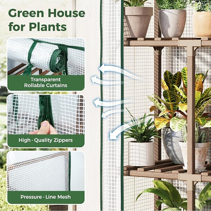 Bamworld Greenhouse for Outdoors Small Plant Green House 3-Tier Rack Stand Portable Greenhouses with Durable PE Cover for Seedling Ideal Gardening Gifts for Women Plants Lover