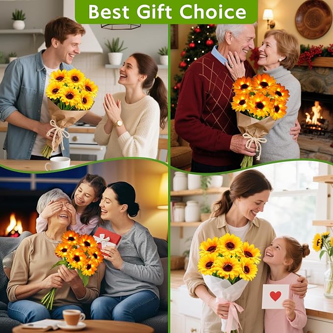 Solar Sunflower Lights Outdoor Garden Decor, 4 Pack Solar Flowers Lights with 18 Sunflowers, Waterproof Fall Decor Stake Decorative Light Auto ON/Off for Garden Yard Patio, Gift for Women