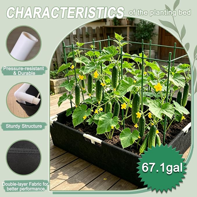 Breathable Felt Raised Garden Bed with PVC Frame, Heavy-Duty Square Planter Box for Vegetables, Herbs & Flowers, 3 Sizes – No Tools Assembly for Patio, Backyard Gardening（3*3*1FT, 2PCS）