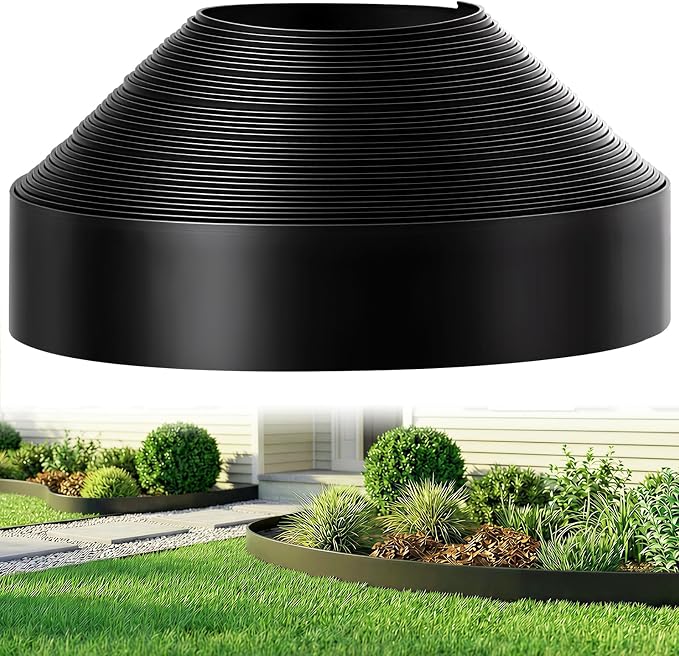 GOTGELIF Landscape Edging Border Kit No Dig, 3'' x 100FT, Black Garden Edging with 110 U-Shaped Nails for Lawn, Flower Beds, and Yard Borders