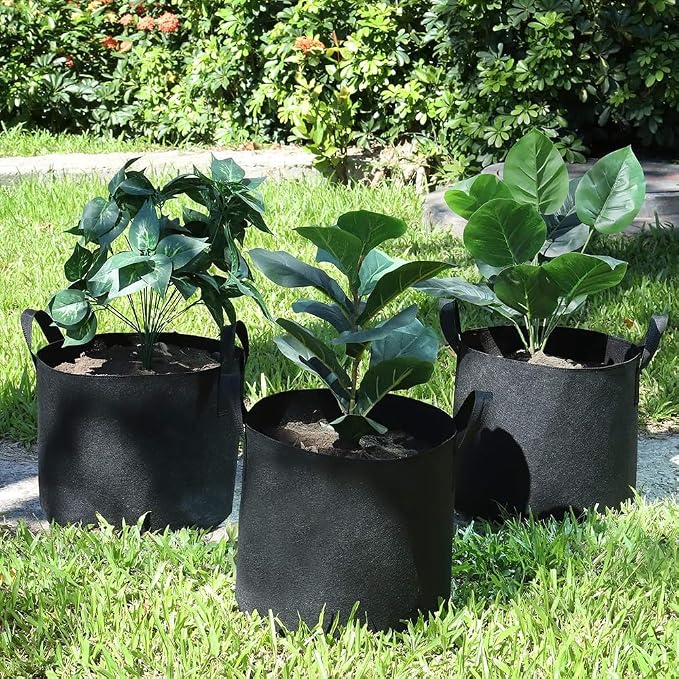 50 Pack Grow Bags, Black Heavy Duty Fabric Pots Nonwoven Potato Grow Bags with Sturdy Handles & Reinforced Stitching, Breathable Vegetable Flower Plant Growing Containers Bags (5 Gallon)