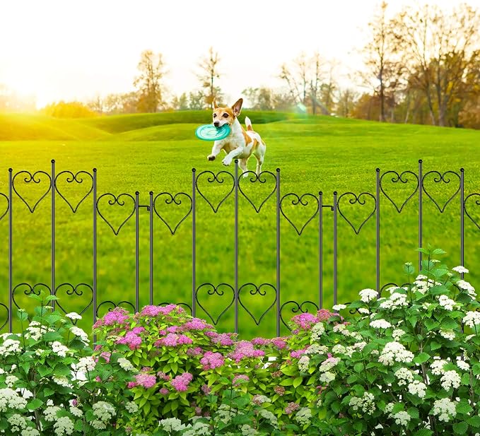 AMAGABELI GARDEN & HOME 5 Panels 27in(H)×9ft(L) Decorative Garden Fences and Borders for Dogs No Dig Rustproof Metal Fence Panels Garden Edging Animal Barrier Fencing for Flower Bed Yard Patio