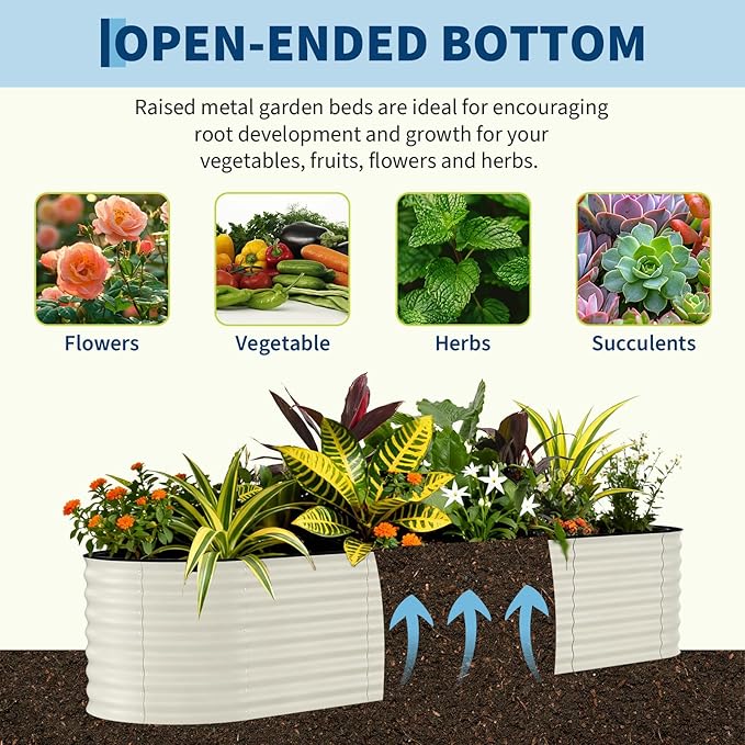 GarveeLife 8x2x2 ft Galvanized Raised Garden Bed - 24“ Tall Metal Planter Box for Vegetables, Flowers, Herbs, Rust-Resistant Outdoor Garden Box, Easy Assembly Raised Beds for Gardening, Beige