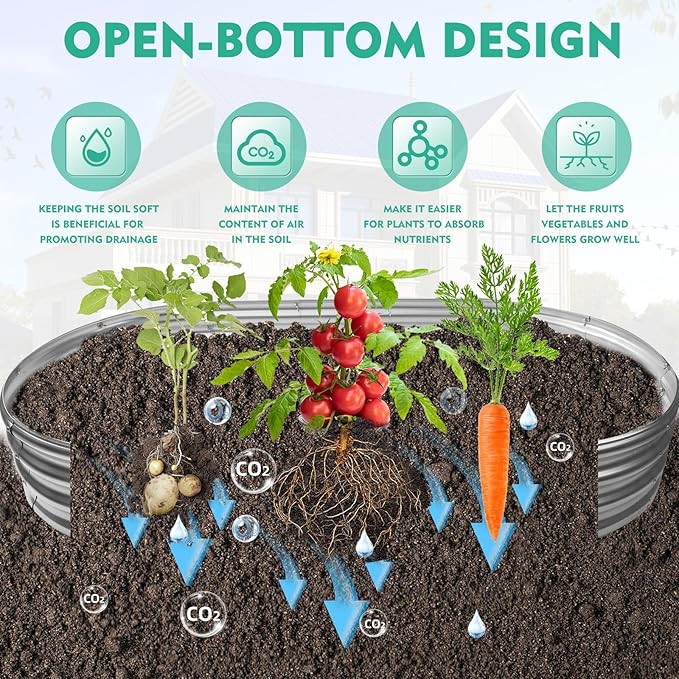 YSEJOMP 6X3X1 FT Oval Galvanized Metal Garden Raised Bed/Plant Box for Planting,36 Inches Diameter Iron Fire Pit Ring,Small Animal Fence-3 in 1 Modular Design in Black (Silver, 72X36X11.5 Inches)
