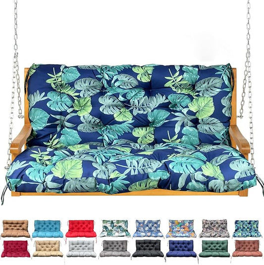 Porch Swing Cushion with Backrest,Waterproof Bench Cushion for Outdoor Furniture,2-3 Seater Replacement Thickened Swing Cushion with Ties,Patio,Outdoor,Backyard and Garden (Floral Navy,47x40")