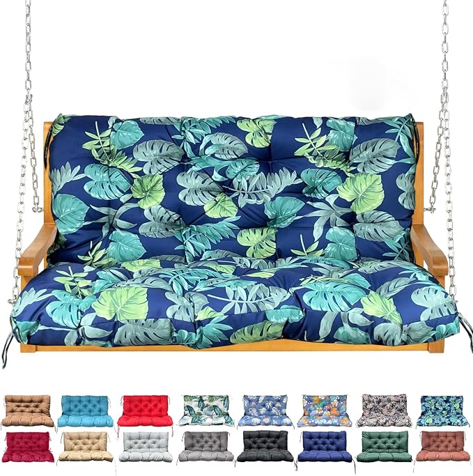 Porch Swing Cushion with Backrest,Waterproof Bench Cushion for Outdoor Furniture,2-3 Seater Replacement Thickened Swing Cushion with Ties,Patio,Outdoor,Backyard and Garden (Floral Navy,60x40")