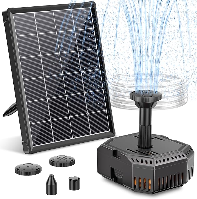Biling 4W Solar Pond Filter and Fountain Pump Kit, Solar Water Pump for Bird Bath with Filter Box, Multiple Nozzles & PVC Tubing for DIY Water Features, Fish Tank and Small Ponds