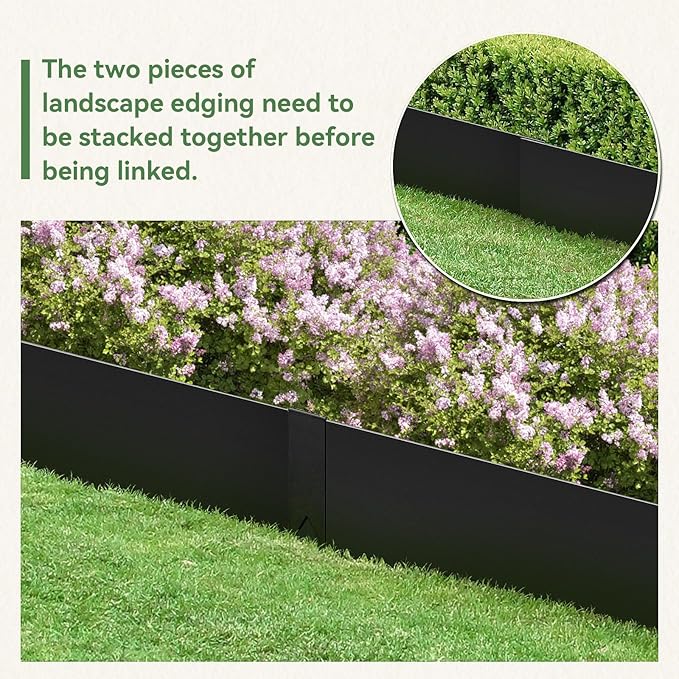 6 PCS 6 Inch Steel Landscape Edging Kit, 40" L x 6" H Galvanized Steel Landscape Lawn Edging Powder for Lawn Yard, Coated Bendable Metal Strips, No-Dig Hammer-in Edging Border w/7Clips