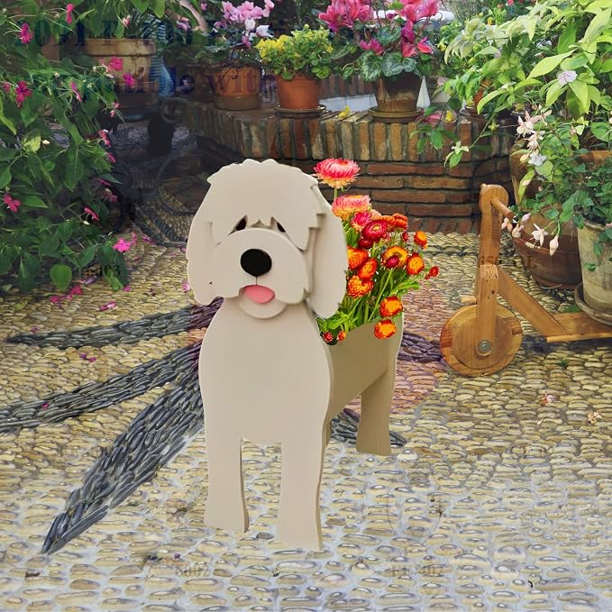 Golden Doodle Dog Planter Plant Pots,Cute Large Dog Flower Planter,Gifts for Pet Lovers,Unique Animal Plant Pots,Office,Indoor Outdoor Garden Decor(9.84 * 9.06 * 17in)