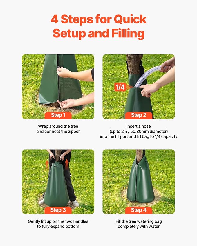 VEVOR Tree Watering Bag, 25 Packs 20 Gallons Watering Bags for New Trees, 5-9 Hours Slow Release Refillable Tree Drip Irrigation Bags with Zipper, Durable Tree Watering System for Deep Root Targeting
