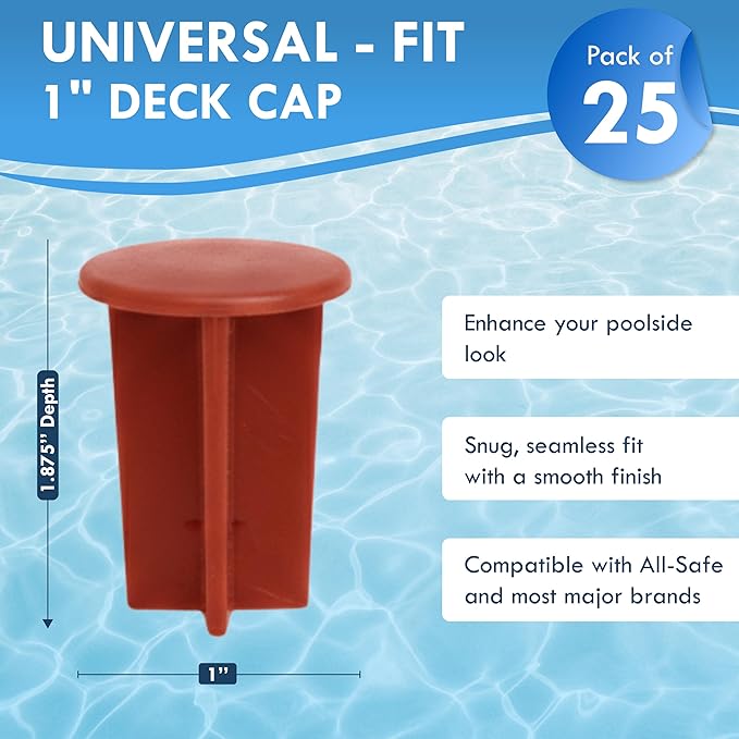 Pool Fence Caps – Red 25 Count of 1-Inch Pool Fence Hole Caps – Fits Deck Sleeves for Removable Fencing – Terra Cotta Style Plug Covers for Safety Systems – Works with All-Safe and Similar Brands