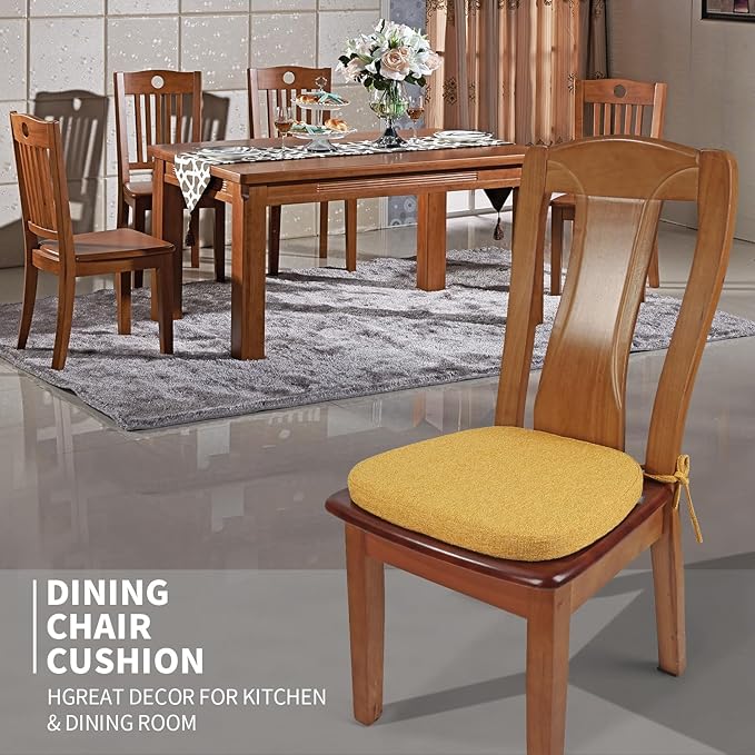 SINOSSO 1 Pack Memory Foam Chair Cushions for Dining Chair, Friendly Woven Fabric 16" U-Shape Comfortable Kitchen Chair Pad, Removable Slip Resistant Seat Cushion (1 Piece, Yellow)