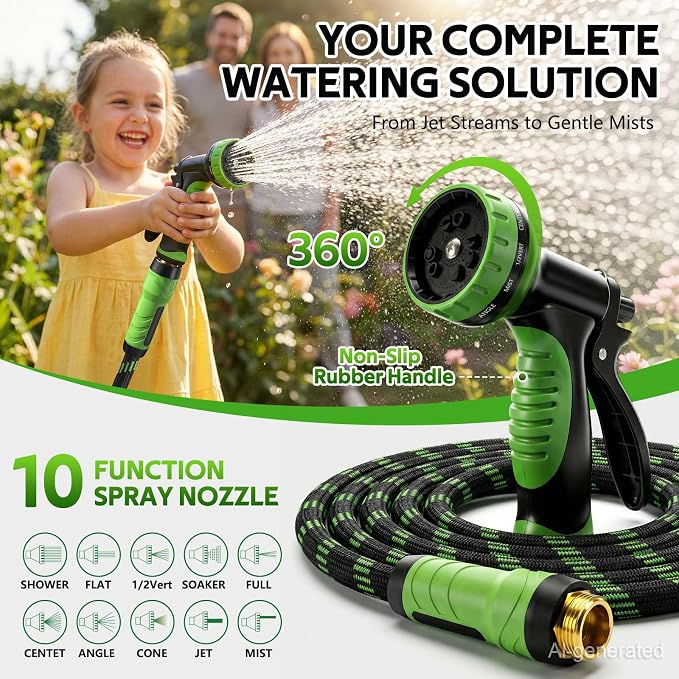 NON-EXPANDABLE Garden Hose 75 FT, Heavy Duty Steel Metal Flexible Water Hose with 10-Function Spray Nozzle, Durable Fabric Skin, No Kinks & Leak-Proof with Upgraded Handle