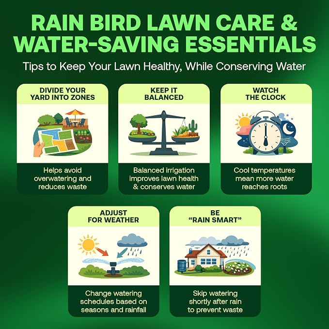 Rain Bird 1806VAN 1800 Series Professional 6 Inch Pop Up Sprinkler Head, 5 Pack - Lawn Sprinkler with Adjustable 0-360 Degree Arc Nozzle Pattern, Up to 15 Ft Spray Distance, 1/2 in NPT Threaded Inlet