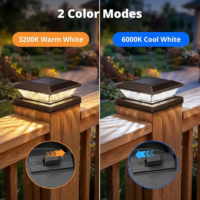 Mlambert 4x4 Solar Post Cap Lights Outdoor 8 Pack, Waterproof Solar Fence Light for Wooden/Vinyl Post, 2 Color Outside Deck Patio Porch Decor, Brown