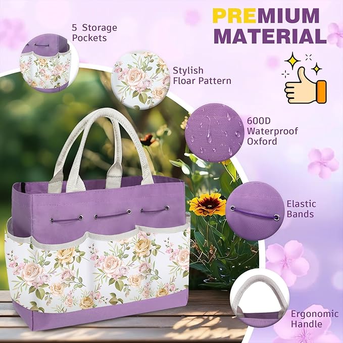 22Pcs Gardening Tools Set for Women Heavy Duty Garden Hand Tool Kit,Gifts for Mothers Day Mom Beginner Gardening Accessories with Large Tote Bag/Shovel/Repotting Mat/Plant Labels/Gloves-Purple
