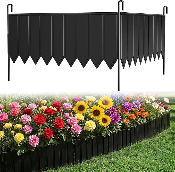 15 Panels Metal Landscape Edging, 6.2in (H) x 20 ft (L)–No Dig Garden Edging with 16 Stakes, Modular Adjustable 0-270°for Tree Rings & Yard Pathways, Matte Finish, Anti-Rust Metal Garden Border(Black)