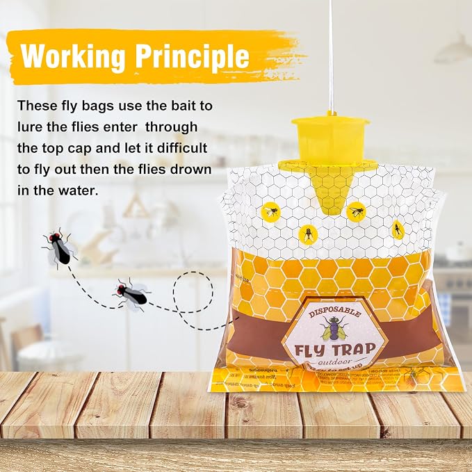 4-Pack Outdoor Fly Traps | Fly & Mosquito Killer for Farm, Garden, Ranch, Barn, and Stable | Dissolvable Bait Fly Hunter for Flying Insects, No Messy Cleanup, Weatherproof Outdoor-only Use, Ideal for Coops & Farms