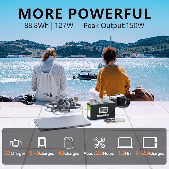 Portable Power Station 127W (Peak 200W),Solar Generator(Solar Panel Optional), 88.8Wh Power Supply with 110V AC Outlet, 1*Type-C, 2*QC3.0, Solar Powered Generator for Emergency Backup, Camping