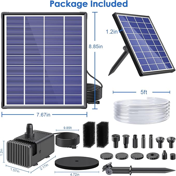 POPOSOAP Solar Fountain Pump for Bird Bath, 6.5W Solar Water Fountain Pump with Upgraded Dry-Run Protection & Double-Layer Nozzles 5Ft Tubing for Pond, Bird Bath, Backyard Water Feature P1065