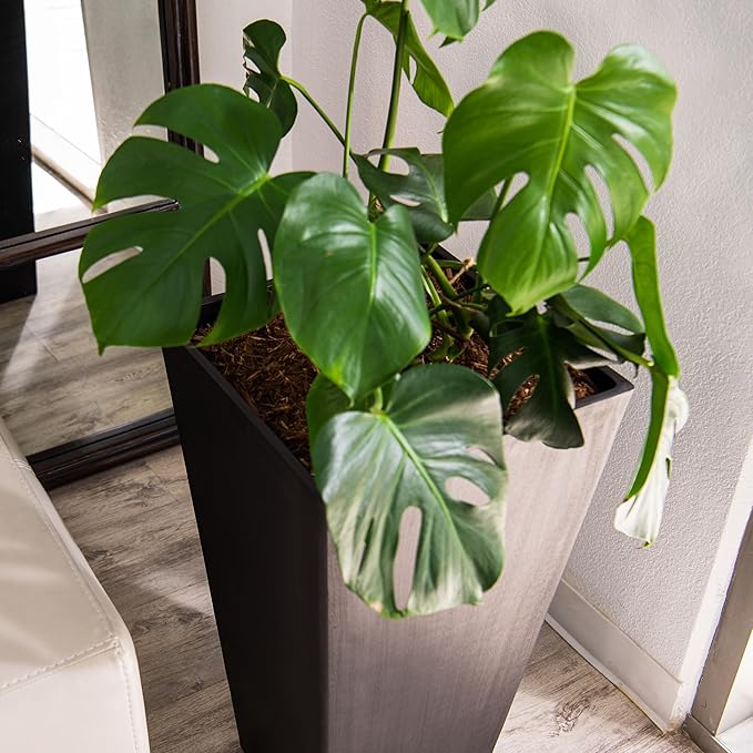 XBrand 30 in. Tall Tapered Square Self-Watering Planter, Modern Indoor/Outdoor Matte Black Plant Pot with Drainage Insert Tray for Patio Garden Decor