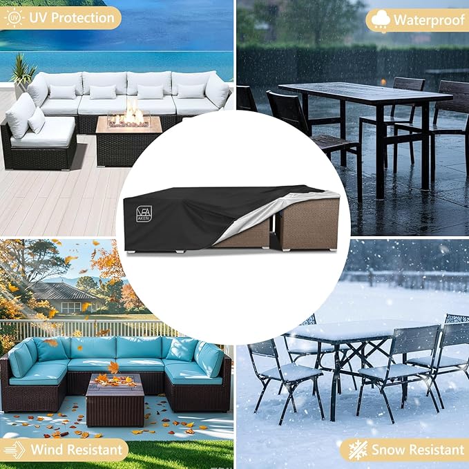 AKEfit Patio Furniture Covers,500D Heavy Duty Waterproof for Outdoor Square and Retangle Patio Table and Chair Covers, Black -74"L x 47"W x 28"H
