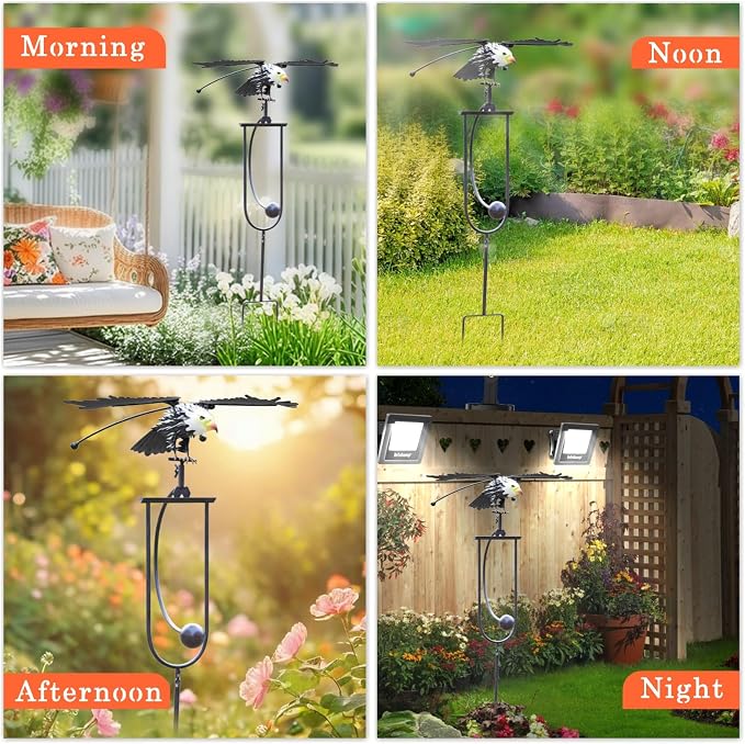 Metal Owl Garden Stake Decor, Iron Kinetic Owl Sculpture, Outdoor Decorative Garden Stakes - Eagle