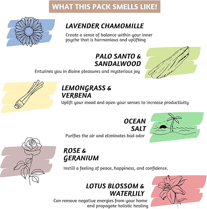 Folkulture Incense Sticks (120 Sticks) | Set of 6 Premium Incense for Graduation Gifts, Meditation, Aromatherapy | No Charcoal, Non Toxic, 45 Mins, Long Burning Palo Santo,Sandalwood Insence-Sticks