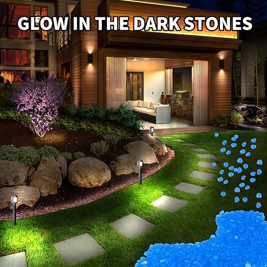 15000 Pcs Glow in The Dark Rocks Glowing Stones Glowing Fish Tank Pebbles Luminous Stone Glowing Stones for Garden Outdoor Patio Yard Landscaping Aquarium (Dark Blue)