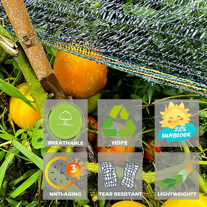 55% Shade Cloth for Garden, Sunblock Mesh UV Resistant Net for Vegetables Flowers Greenhouse Raised Bed, Plant Shade Cover from Sun, Black (5X24 FT)