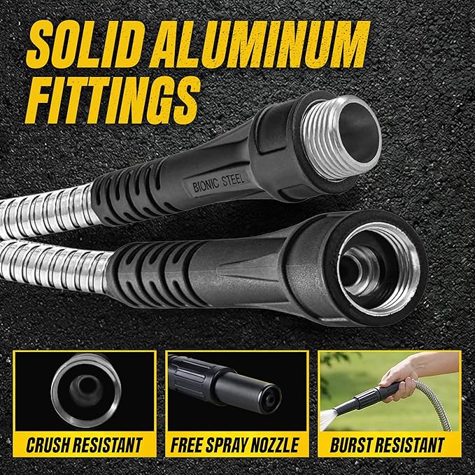 Bionic Steel 150 FT Long Garden Hose with Nozzle, 304 Stainless Steel Metal Water Hose 150ft, Flexible Hose, Kink Free, Lightweight & Durable, Crush Resistant Fitting, Easy to Coil, 500PSI- 2026 Model