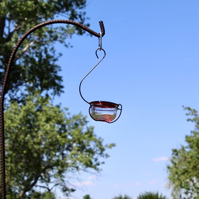 Glass Hummingbird Feeder - Handcrafted Clear Glass Bowl with Red Cap - 4 Feeding Ports - Decorative Hanging Hook - Easy Clean Outdoor Hummingbird Feeder for Nectar